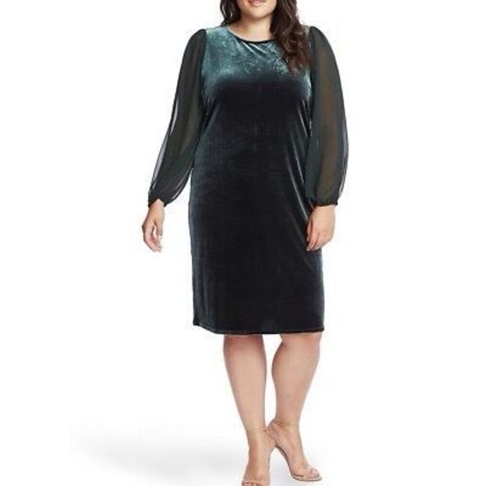 $134 Vince Camuto ~ Plus Size Long Sleeve Velvet Shift Dress ~ Size 1X m9